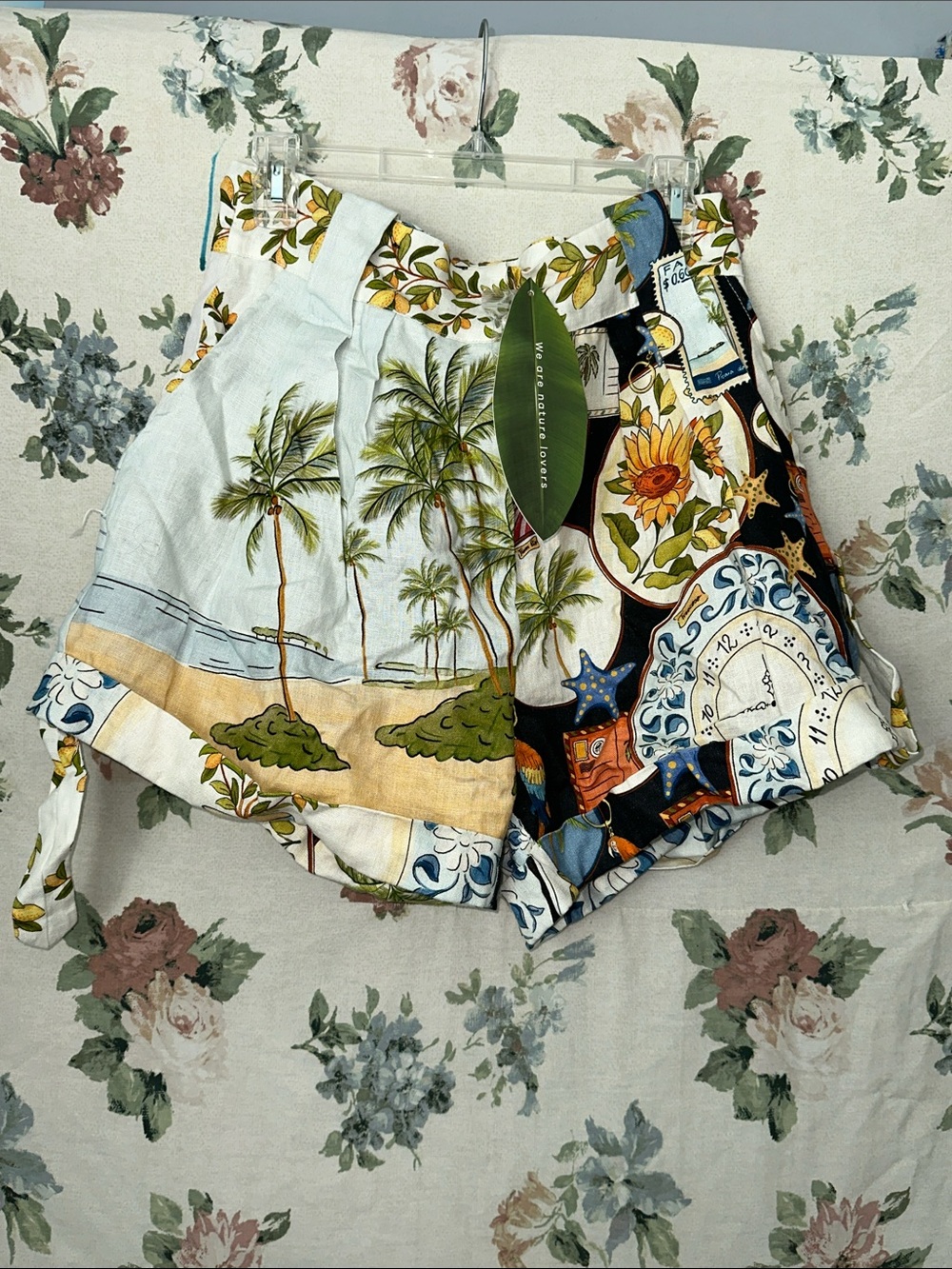 FARM Rio Multicolor Tropical Patchwork High-Waist Shorts